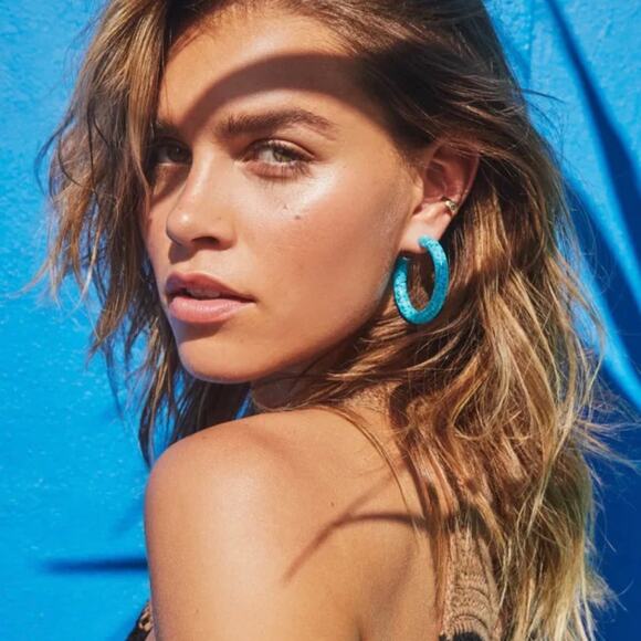 NWT! Kendra Scott Sonnie Sterling Silver & Gemstone Hoop Earrings - Picture 2 of 4